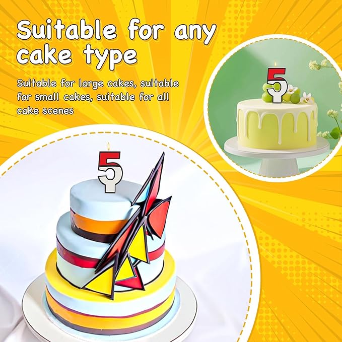 Number 5 Candle Cartoon Red and White Birthday Cake Candle for Cartoon Animated Birthday Decoration Party Supplies (Number 5)