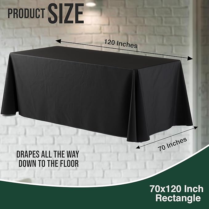 6 Pack Black Plastic Table Cloth - 70 x 120 Inch Rectangle Disposable Tablecloth for Parties - Rectangle Tablecloth - Disposable Table Cloths for Parties - Great for Picnics And Formal Events