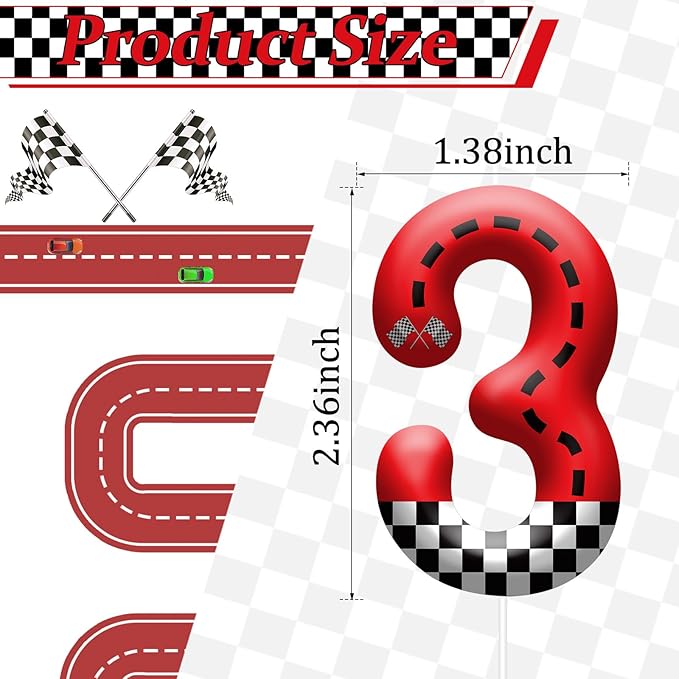 Racing Car Theme Birthday Candle with Checkered Flag Design - Durable Cake Topper for Race Car Party Decorations,Birthday Supplies - Number 3 Candle for Racing Themed Celebrations