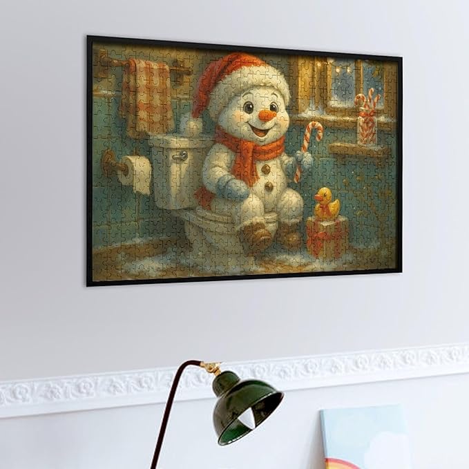 The Snowman is Celebrating Christmas 500-Piece Wooden Jigsaw Puzzle, Holiday Family Fun, Christmas Decoration, Relaxing Winter Activity, Adult and Kids Puzzle Entertainment