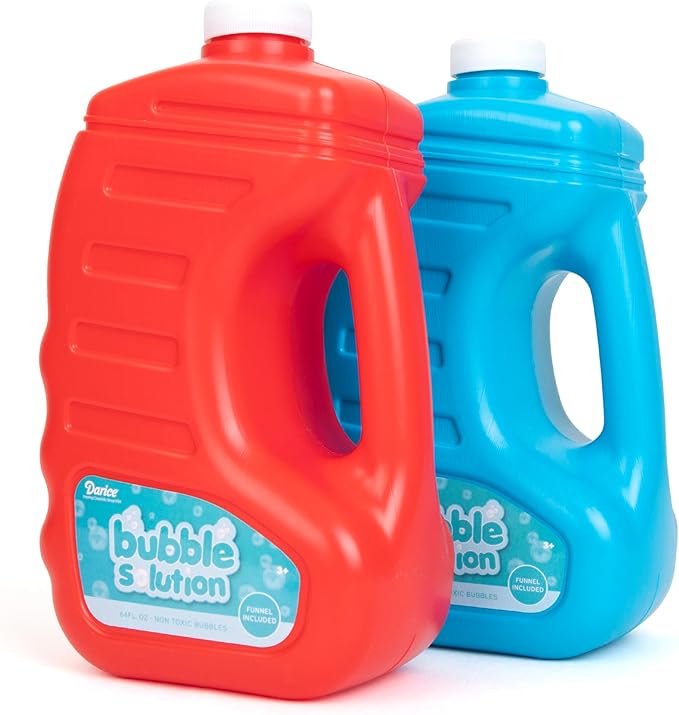 Darice 2 Pack 128oz Bubble Solution Refill for Bubble Machines & Blowers - Easter, Weddings, Birthdays, Outdoor - 4 Big Bubble Wands Included - Non-Toxic Safe for Toddlers & Kids, Colors May Vary