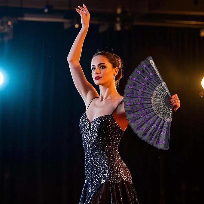 QIRMIZI 10 Pack Fabric Folding Handheld Fans, Perfect for Weddings, Parties, and Dancing,Purple