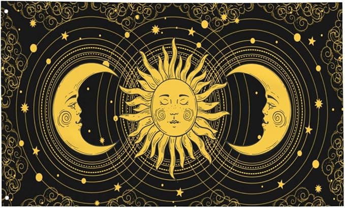 Mystica Astrology Tarot Boho Universe Crescent Moon And Sun Flag 3x5 Ft Outdoor Indoor With Grommet Garden Yard Home Room Banner Decorative Sign