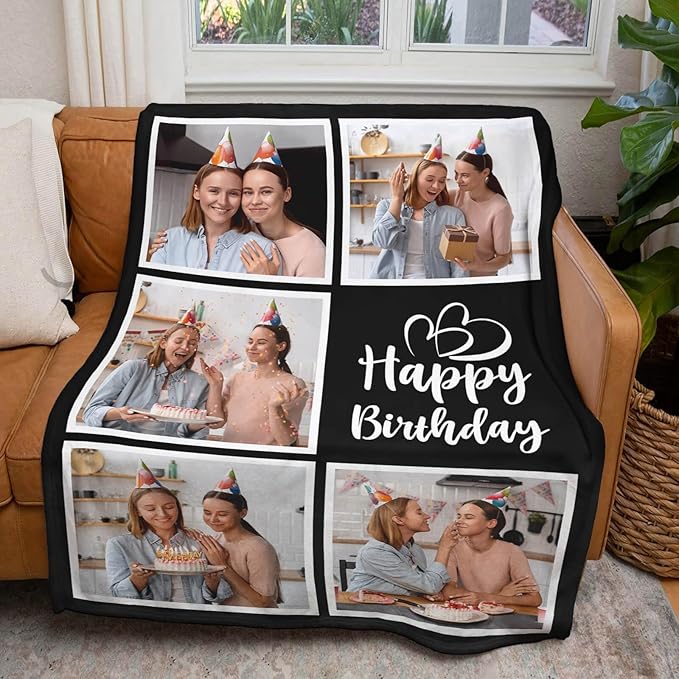 Personalized Birthday Gifts for Women, Custom Blankets with Photos, Personalized Blanket with Photos & Text, Personalized Photo Blankets
