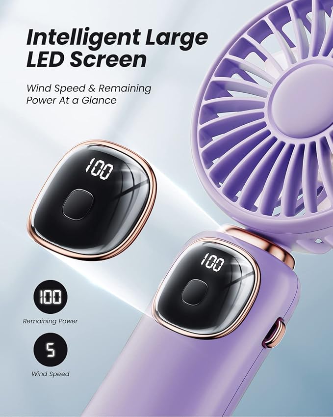 coldSky Portable Handheld Fan, 4000mAh Battery Operated 3 in 1 Multifunction Personal Travel Fans with Digital Display, 90° Foldable Desk Fan with Base, 5 Speed Lash Fan for Makeup/Commute/Office
