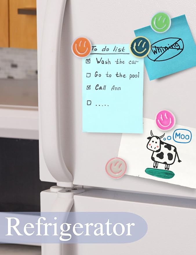 Mymazn 24Pcs Fridge Magnets Cute Refrigerator Magnets, Colorful Magnets for Whiteboard Cabinet Locker, Resin Smile Face Decorative Magnets for Classroom Kitchen Office