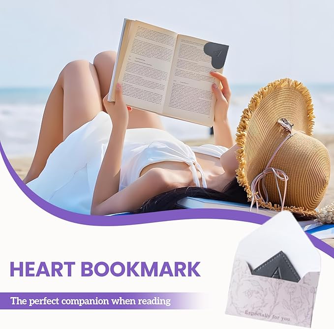 MOTEERLLU Personalized Leather Heart Bookmark with Initials, Cute Custom Corner Bookmarks for Reading Women, Men, Kids, Teachers, Book Lovers Gifts(Black W)