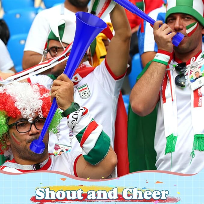 2PCS Stadium Horn, 16.34 Inch Vuvuzela Plastic Trumpet Collapsible Cheering Blow Horns Loud Sound Soccer Trumpets Noise makers for Sporting Events Football Games Carnival Birthday Party Favors (Blue)