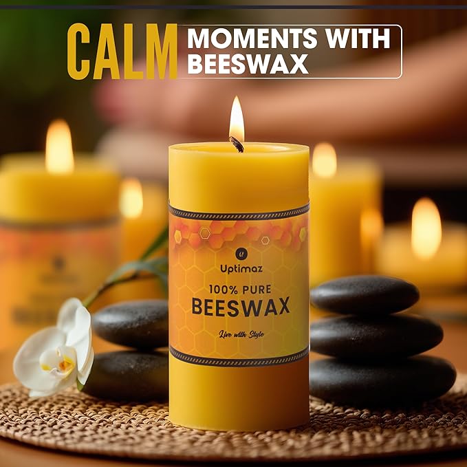Beeswax Pillar Candles Set of 4, 2x4 Inch, 100% Beeswax Candle with Cotton Wick, Long Burning, Dripless Candle Bees Wax for Home, Décor, Prayer, Emergency