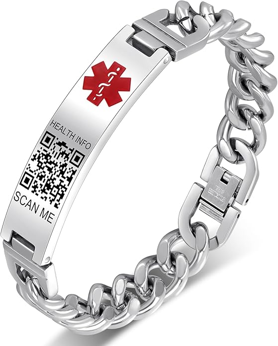 Upgraded Medical Bracelets Men Women with QR Code Medical Alert ID Bracelets - Titanium Steel Wristband Fits Wrists Up 8''-10'' - More Space Custom Emergency Med ID Info