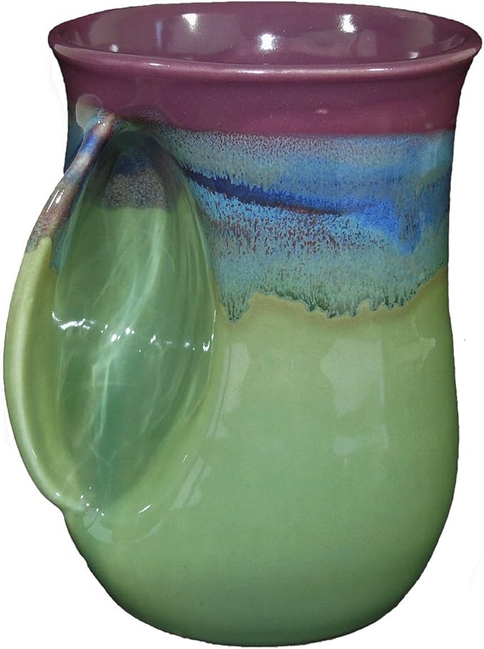 Clay in Motion Hand Warmer Coffee Mug – Handmade Coffee Mug With Comfortable Handle Contoured Pocket Hand Warming Ceramic Coffee Mug – Proudly Made in USA – Left Handed – 14 Oz - Mossy Creek