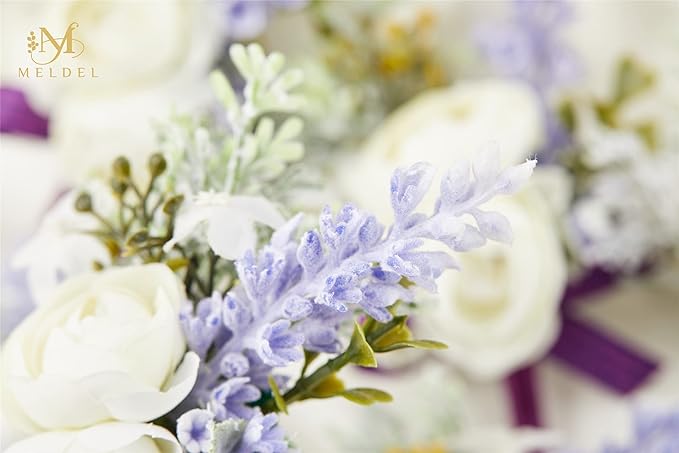 Meldel Purple Boutonniere for Men, Set of 6, Groom and Best Man Boutonniere with Artificial Flower Lavender for Wedding Ceremony Anniversary, Formal Dinner Party, Fall Vintage Rustic Wedding Prom