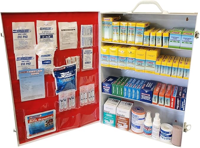 Rapid Care First Aid 864-09-1F 4 Shelf ANSI/OSHA Compliant All Purpose First Aid Cabinet & Medical Station with First Aid Sign, Exceeds OSHA/ANSI 2009, Wall Mountable, White