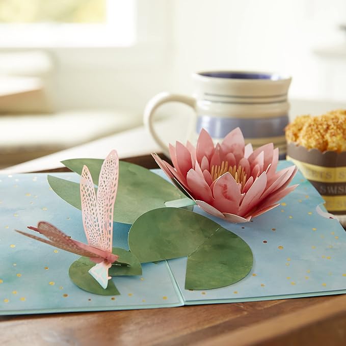 Lovepop Water Lily Dragonfly Pop-Up Card – Any Occasion Card – Handcrafted 3D Pop-Up Greeting Card for Her – Everyday Love Card, 5 x 7”