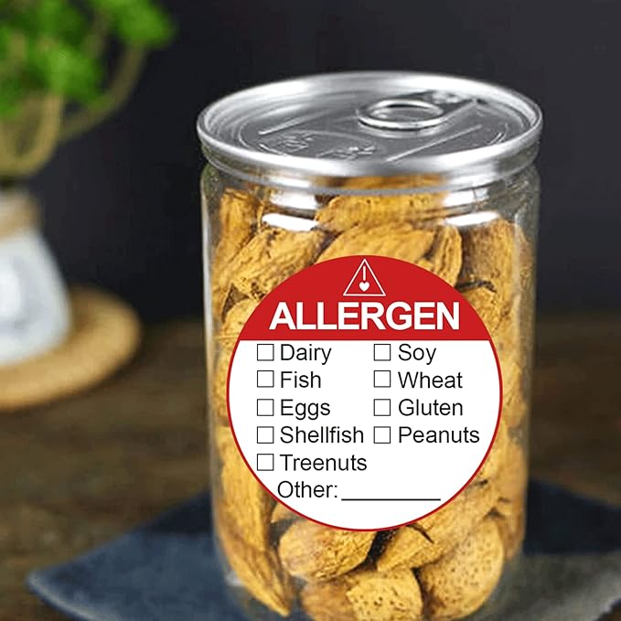 Allergen Allergy Warning Labels Sticker 2 Inch Fluorescent Red Adhesive Allergies Stickers Food Rotation Labels Food Allergy Warning Circle Dots Label for Grocery Stores,Food Packaging 500 Pcs