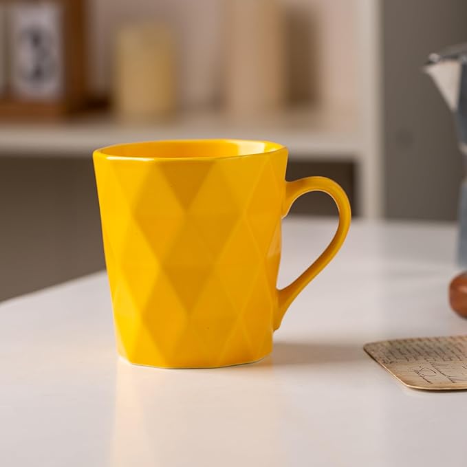 11 Ounce Porcelain Mugs, Set of 6, Tea and Cocoa Mug Set, Matte (Yellow)