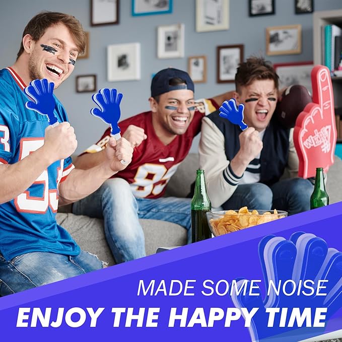 12 Pcs Hand Clappers Noisemakers 7.5 Inch Clappers Noisemakers Plastic Hand Clappers for Birthdays Game Football Sporting Events Cheers Supplies Dance Basketball Football Noisemakers (Blue and White)