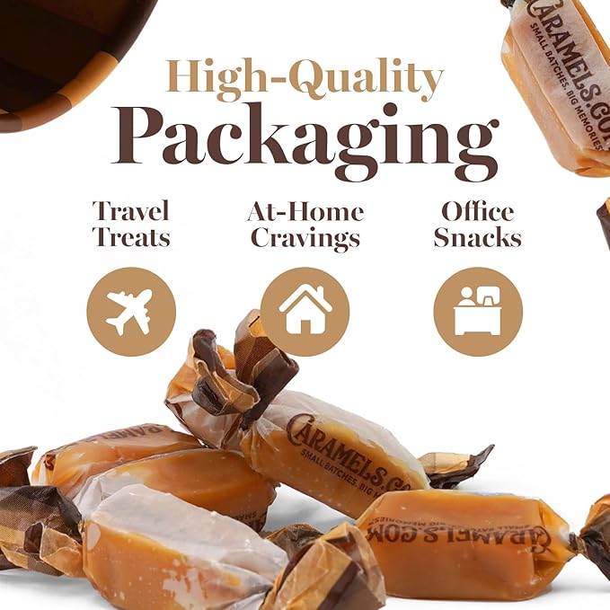 Caramels.com | Candy Gift Box | Individually Wrapped Sea Salt Caramel Vanilla, Classic Butter and Harvest Apple Candies | Great Gift Idea for Holidays and Birthdays | Pack of 3