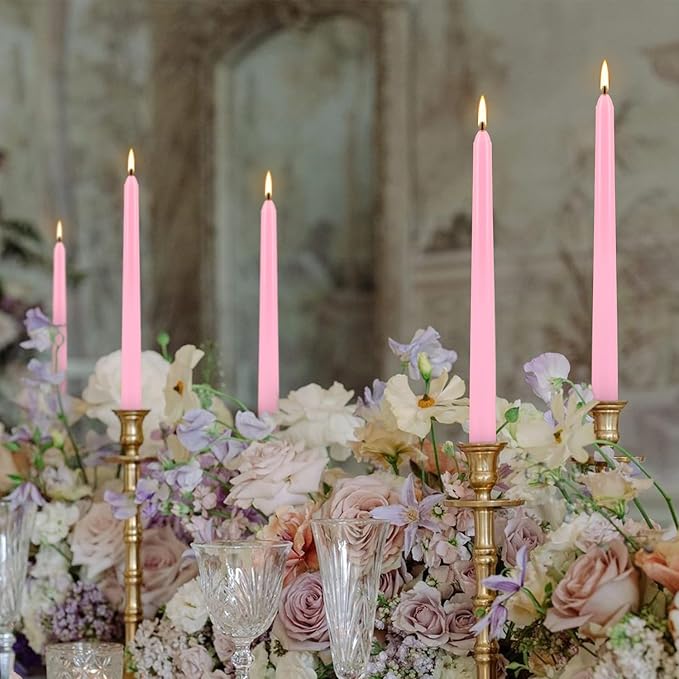 50-Pack Pink 10-Inch Taper Candles, Dripless Elegance for 8-Hour Burn - Perfect for Weddings, Baby Showers & Romantic Dining, Unscented Classic Dinner Candles