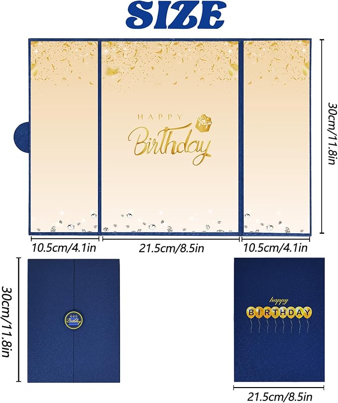 Crenics Blue and Gold Birthday Decorations for Women Men, Creative Birthday Guest Signature Book Alternative 18" x 12", Awesome Birthday Gifts for Girls or Boys