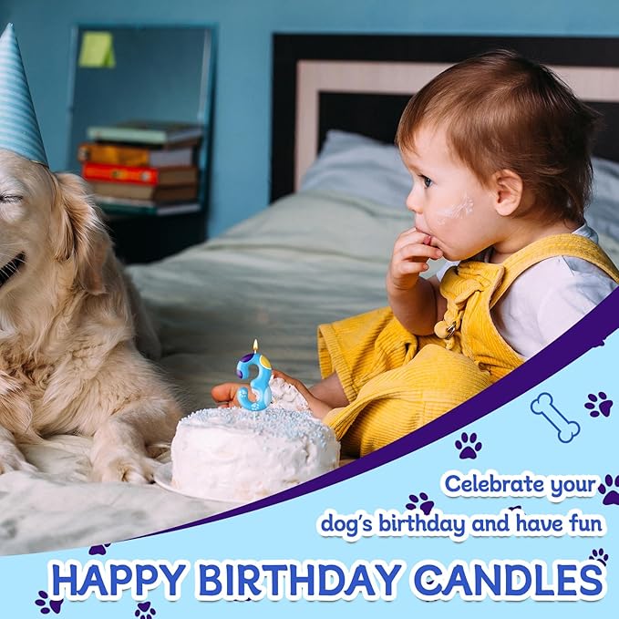 Blue Dog Paw Birthday Candles Cake Topper Numeral Birthday Candles for Boy Girl Dog Paw Decoration(Number 3)