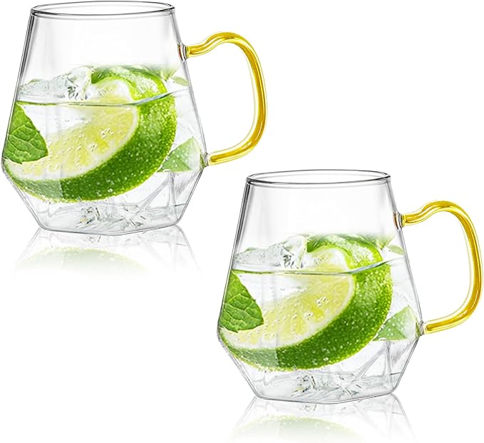 10 oz Clear Glass Espresso Cups Set of 2 Coffee Cups with Handle Crystal Coffee Mug Borosilicate Heat Resistant for Liquor Tea Beverages Milk Latte Cappuccino