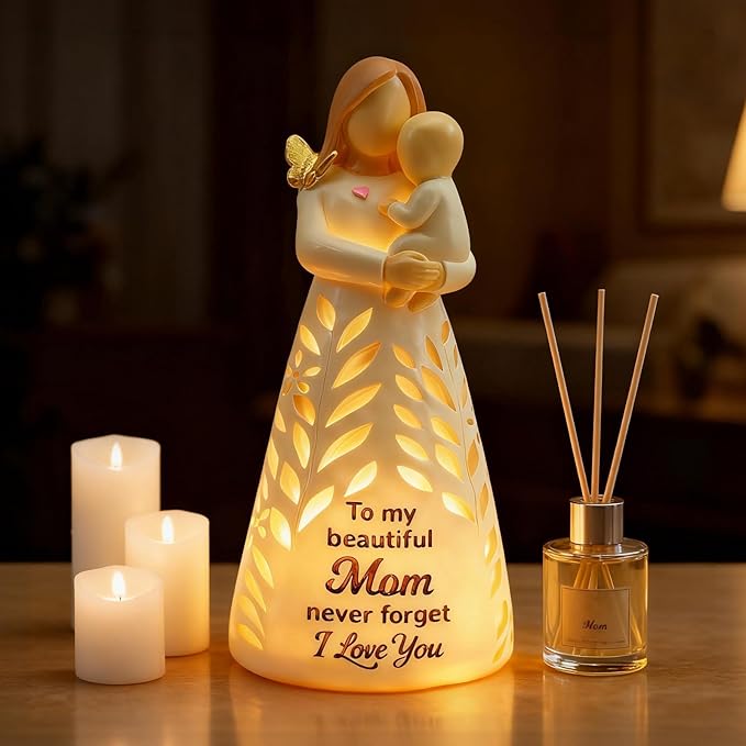 New Mom Gifts for Women, Mother and Baby Figurines Light with Remote - First Time Mom Gift Birthday Mothers Day for Mother from Son Daughter (No Batteries Included)