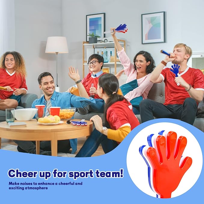 24 Pcs Red/White/Blue Hand Clappers 7.5 Inch Noise Makers Plastic Clapping Hands Noisemakers Patriotic Parties, Sporting Event, Concert Supplies Dance Celebrations and Many Other Occasions