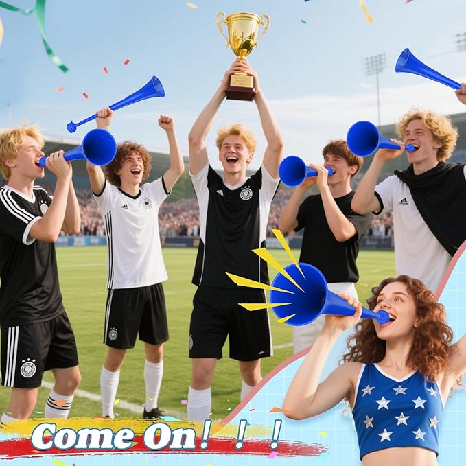 2PCS Stadium Horn, 16.34 Inch Vuvuzela Plastic Trumpet Collapsible Cheering Blow Horns Loud Sound Soccer Trumpets Noise makers for Sporting Events Football Games Carnival Birthday Party Favors (Blue)