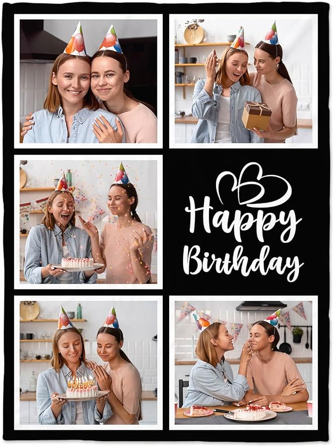 Personalized Birthday Gifts for Women, Custom Blankets with Photos, Personalized Blanket with Photos & Text, Personalized Photo Blankets