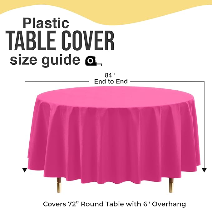 Exquisite 66% Thicker Premium Cerise Round Tablecloth 0.5 Mil 12 Pack Plastic Table Cloth Disposable 84 Inch Round Plastic Tablecloth Won't Tear Easily Like Cheap Thin Brands