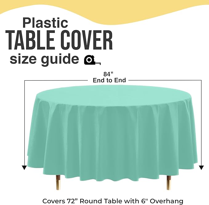 Exquisite 66% Thicker Premium Mint Round Tablecloth 0.5 Mil 24 Pack Plastic Table Cloth Disposable 84 Inch Round Plastic Tablecloth Won't Tear Easily Like Cheap Thin Brands