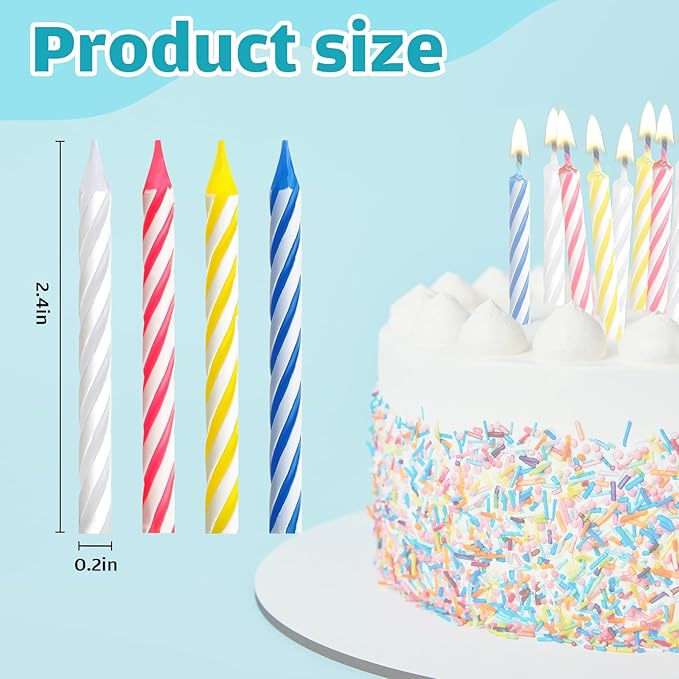 MTLEE 288 Pcs Birthday Candles Bulk Spiral Cake Candles for Celebrating Birthday Cake Decorations for Holiday Party Supplies (4 Color)