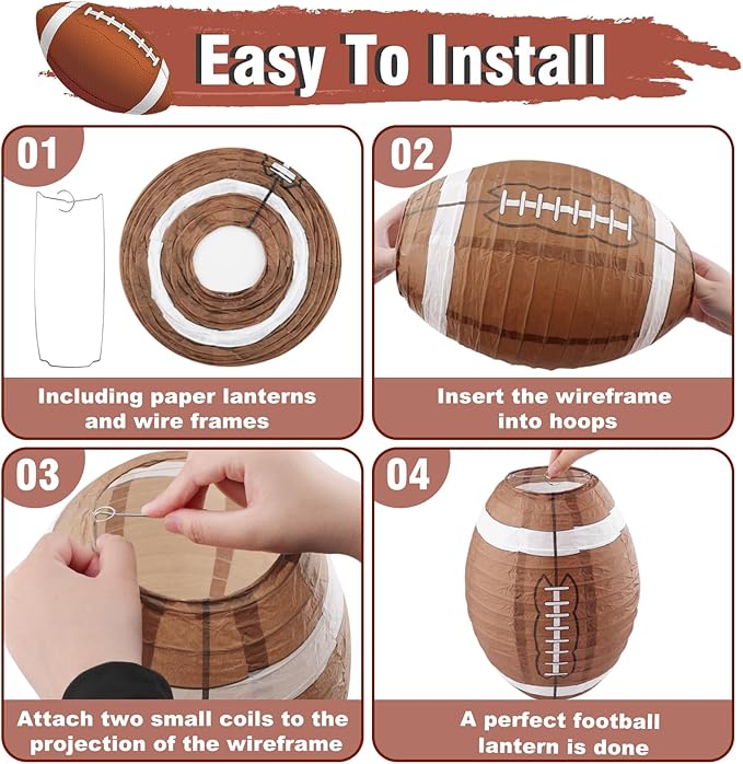 10 PCS 12 Inch Football Paper Lantern Ceiling Football Party Lantern Sport Paper Hanging Lanterns for Sport Themed Birthday Baby Shower Classroom Game Party Centerpieces Superbowl Season 2026