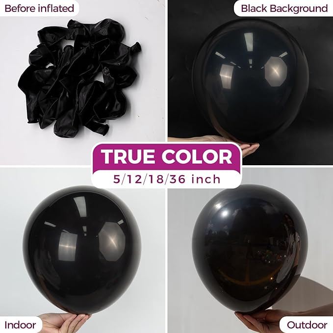 Bezente Black Balloons Latex Party Balloons - 100 Pack 12 inch Round Helium Balloons for New Years Black Themed Graduation Birthday Halloween Party Backdrop Prom Send off Decorations 2026