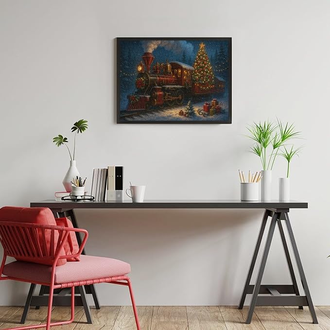 Christmas Train and Tree 500-Piece Wooden Jigsaw Puzzle, Festive Holiday Train Scene, Cozy Family Fun, Indoor Relaxation and Mindful Leisure Gift