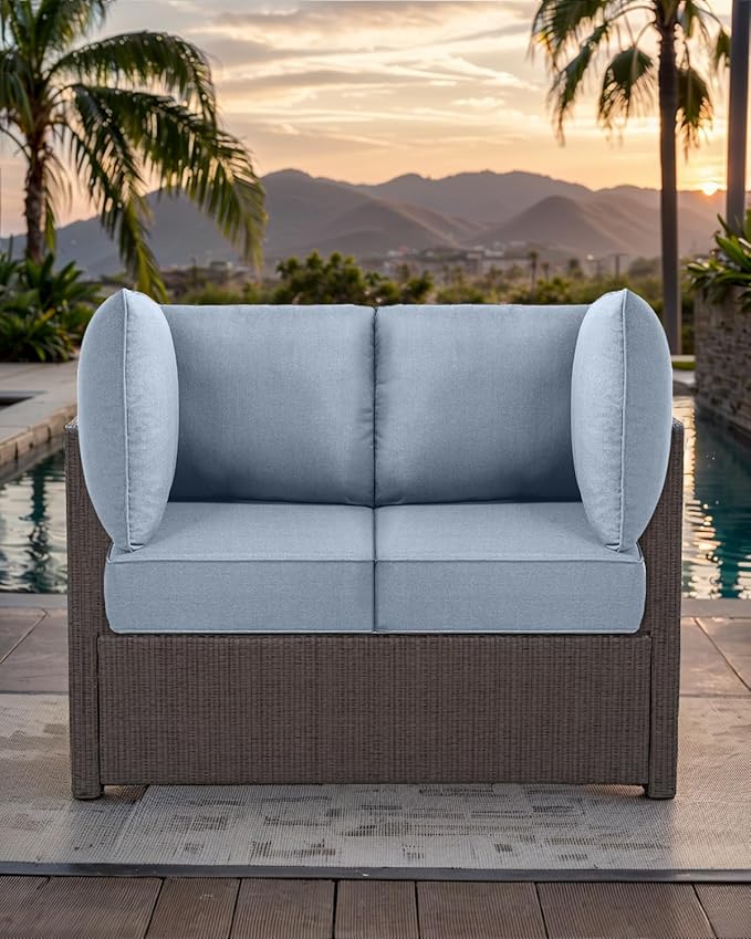 Luxury 24x24x6 Patio Cushions for Outdoor Furniture Set of 2 - Water-Repellent 6-Piece Cushion Set for Outside Wicker Couch Loveseat Chair Sectional Conversation Sets - Baby Blue/Classic
