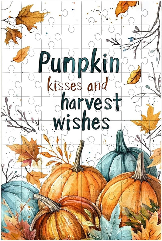 1000 Pieces Wooden Jigsaw Puzzle Pumpkin Kiss and Harvest Blessing Thanksgiving Day Challenging Educational Fun Family Games Toys Gifts Family Activities 29.5x19.7 Inch
