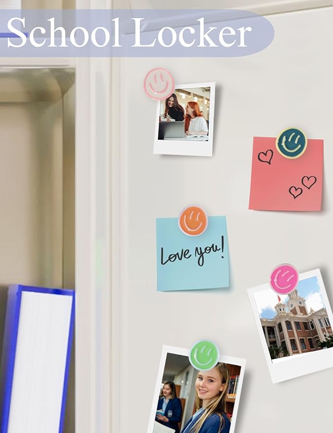 Mymazn 24Pcs Fridge Magnets Cute Refrigerator Magnets, Colorful Magnets for Whiteboard Cabinet Locker, Resin Smile Face Decorative Magnets for Classroom Kitchen Office