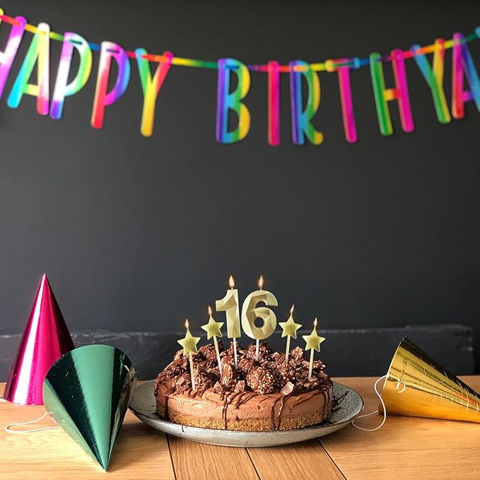 Golden Number 7 & Star 3D Diamond Shaped Birthday Candles - 2.76 inch, Suitable for Parties & Cake Decorations