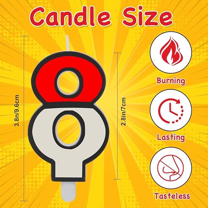 Number 8 Candle Cartoon Red and White Birthday Cake Candle Numeral Birthday Cake Topper for Cartoon Animated Birthday Decoration Party Supplies (Number 8)