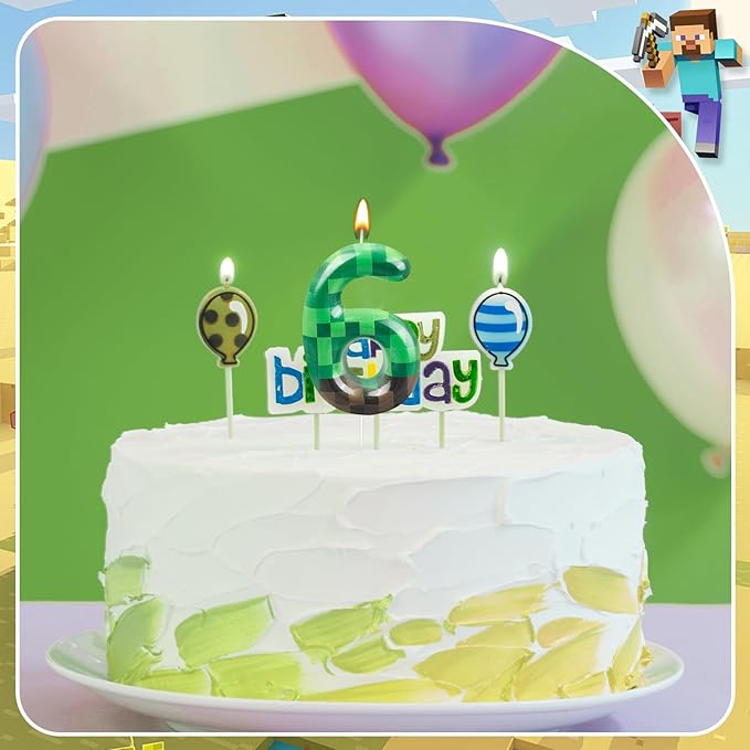 TNT Themed Birthday Cake Candle Number 6 Dynamite Themed Green Candle Birthday Party Decoration Cake Topper for Pixel Theme Birthday Party Anniversary Party Dynamite Party Video Game Party (Number 6)