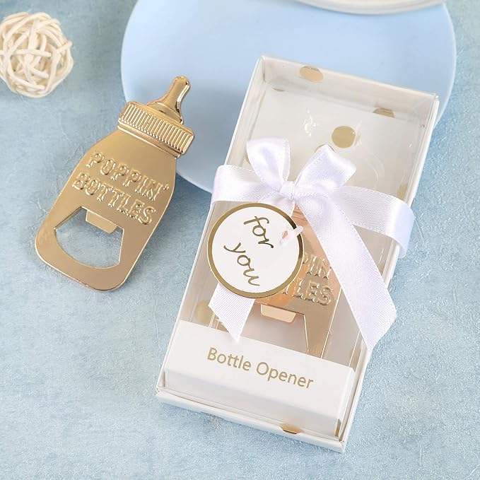 24 Pack Bottle Opener Baby Shower Favor For Guest,Cute Poppin Bottle Shaped Bottle Opener Favors for Baby Shower Souvenir Supplies and Decorations For Boy or Girl (White, 24)