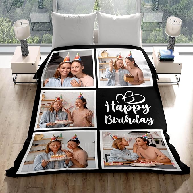 Personalized Birthday Gifts for Women, Custom Blankets with Photos, Personalized Blanket with Photos & Text, Personalized Photo Blankets