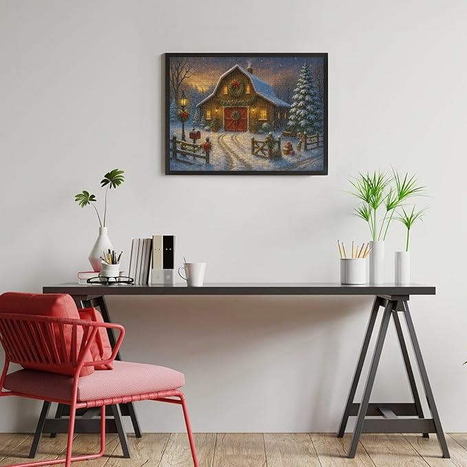 Christmas Snowy Night,Winter Red House 500-Piece Wooden Jigsaw Puzzle, Festive Winter Puzzle, Snowy Red House Scene, Indoor Relaxation, Family Fun, Stress-Relief Activity