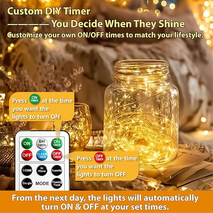 HXWEIYE 6 Pack Rechargeable Fairy Lights Battery Operated with Remote & DIY Timer, 7ft 20LED Mini Twinkle String Light for Mason Jar DIY Wedding Table Centerpieces Party Bedroom Christmas (Warm White)