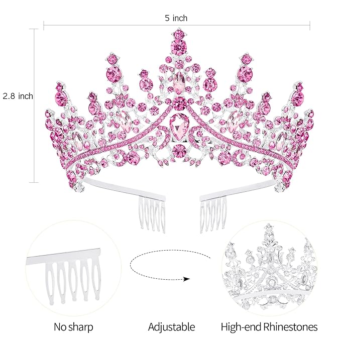 VELSCRUN Pink Crystal Birthday Tiara Crowns for Women Girls It's My Birthday Sash Queen Girls Princess Crown with Combs Happy Birth Party Decorations Mom Sisters Birth Gift Hair Accessories