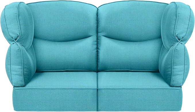 Luxury 24x24x6 Patio Cushions for Outdoor Furniture Set of 2 - Water-Repellent 6-Piece Cushion Set for Outside Rattan Couch Loveseat Chair Sectional Conversation Sets - Turquoise/Smile