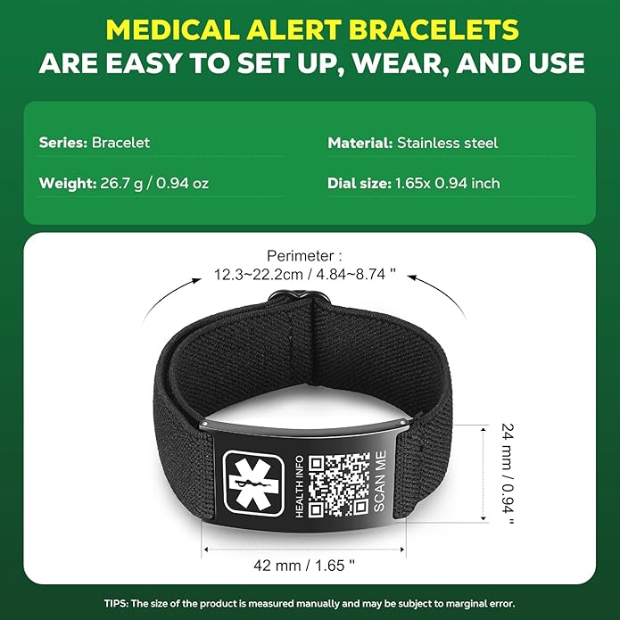 Upgraded Medical Bracelets Men Women with QR Code Medical Alert ID Bracelets - Titanium Steel Wristband Fits Wrists Up 8''-10'' - More Space Custom Emergency Med ID Info