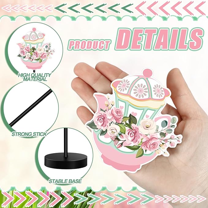 6 Pcs Tea Party Table Decor Tea Party Decoration for Table Centerpieces Let's Par-Tea Wooden Standing Signs Tabletop Decor for Home Office Room Desk Party Supplies